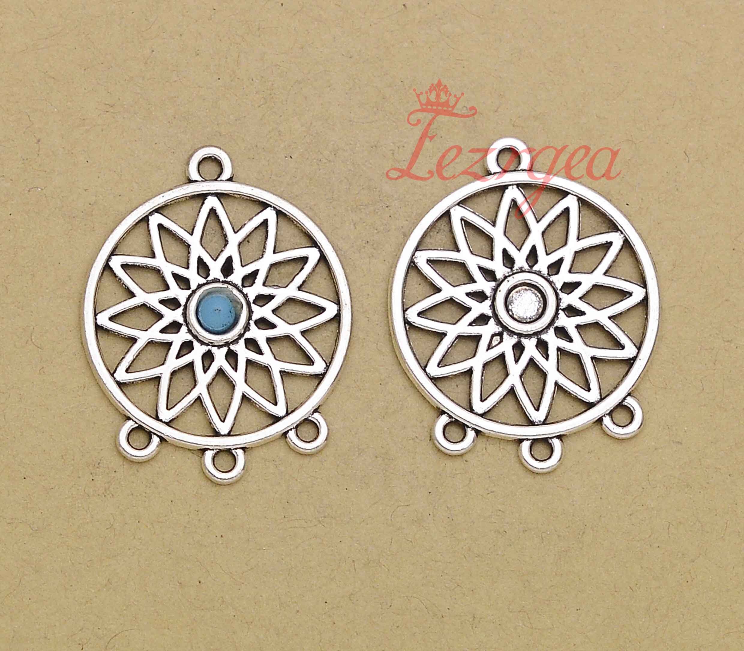10PCS Antique Silver Flower Connectors, Dreamcatcher Pendants