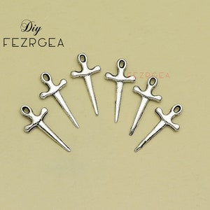 40PCS--20x10mm, Antique silver Mini sword charms. Swords pendants.