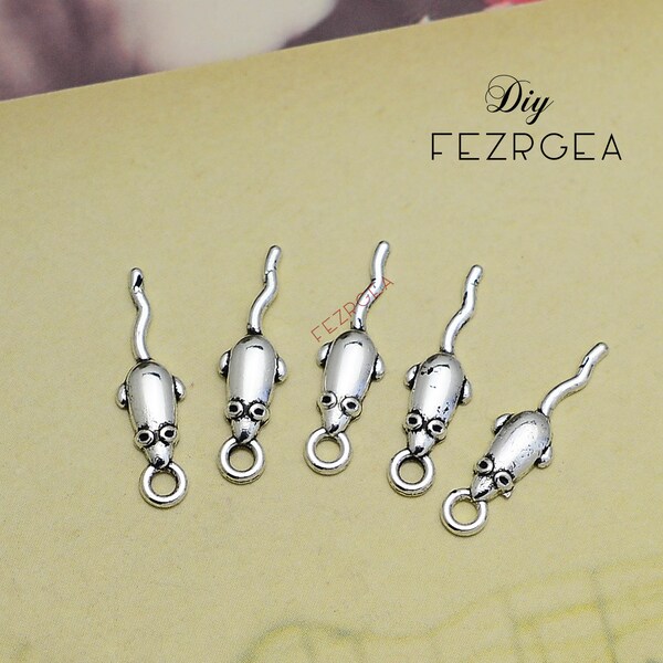 30PCS--24x6mm, Antique silver Cute Mouse charms. 3D Cute Animals pendants.