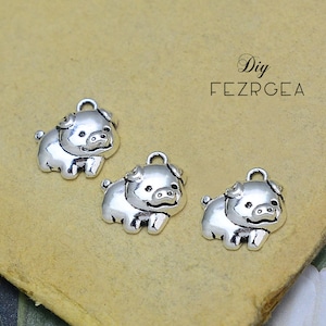 50 PCS antike Silber Schwein Charms. Tiere Anhänger. CM08304