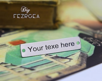 Encanto de acero inoxidable personalizado, grabado por láser, elija su fuente y la imagen opciones conector rectángulo, conector de collar.