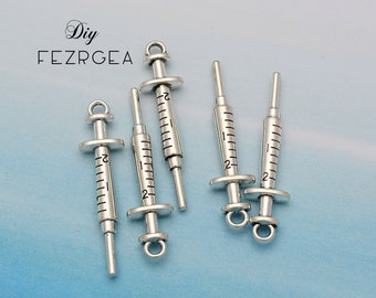 10pcs--36x9mm Syringe Charms For Jewelry Making DIY Jewelry Findings Antique Silver Nurse Charms Pendant