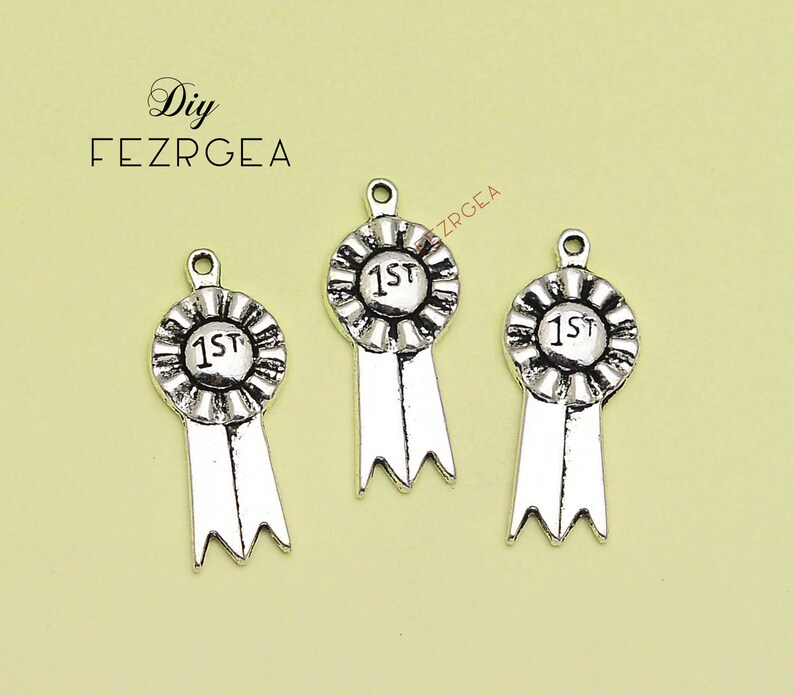 15PCS--12x27mm Antique silver 1st Prize Ribbon charms Ribbon pendants.