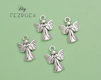 30PCS--19x14mm Antique Silver Angel Charms Fairy Winged Pendants For DIY Jewelry Making Findings Supplies Accessories