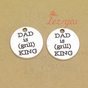 15 UNIDS plata antigua papá es Grill King Charms. Colgantes de motivación de palabras. CY302
