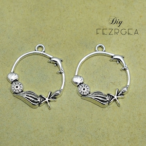15PCS Antique silver  Shell Starfish  charms. Seashore Seashell pendants. CM315
