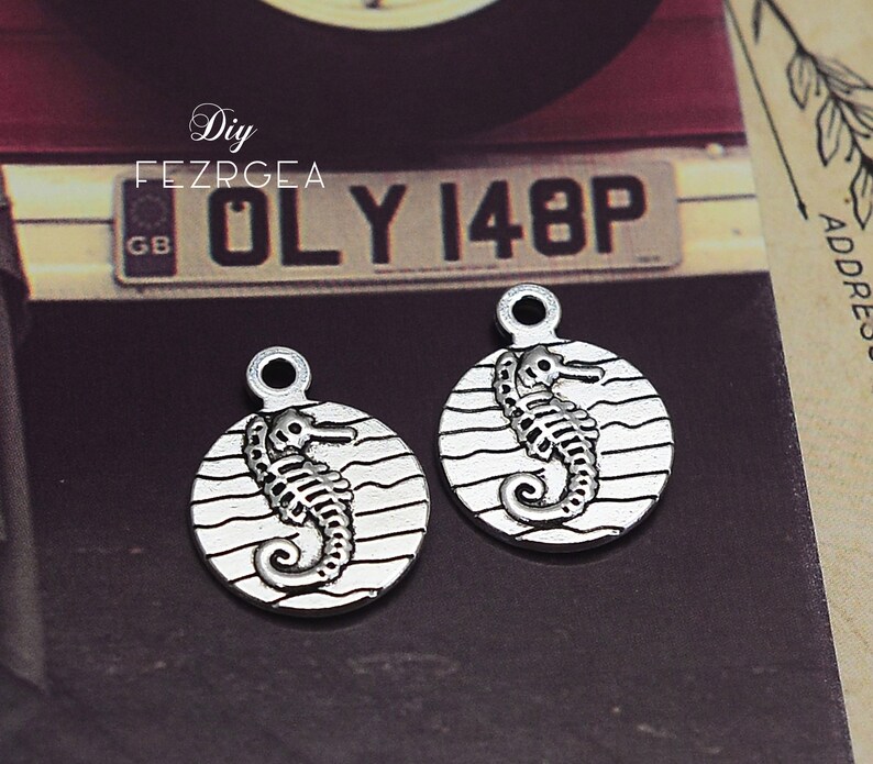 CY1730 25PCS Antique silver hippocampus Charms.2 sides Sea life pendants