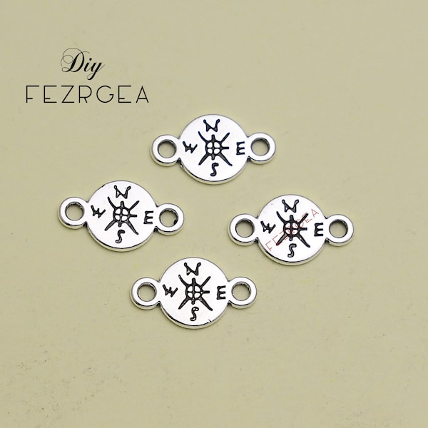 50PCS--17x10mm, Antique silver Compass charms. compass connector pendants.