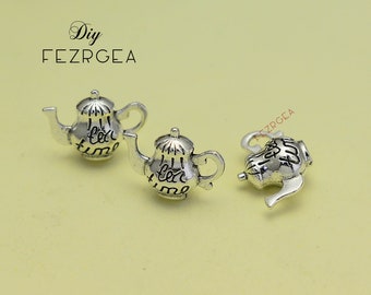 20PCS--17x12mm, Antique silver Teapot charms. 3D Tea Pot pendants.