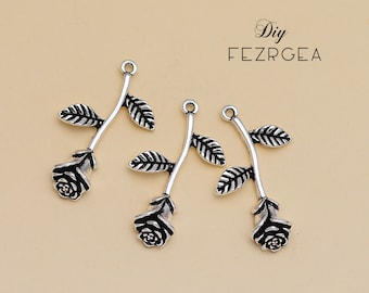 15PCS Antique silver Rose flower charms. Rose flower pendants. DH9911