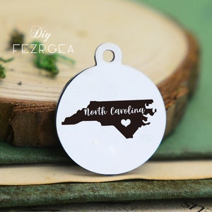 North Carolina Edelstahl Charme, personalisierte Karte von North Carolina USA graviert Charms, benutzerdefinierte Charms/Anhänger, Halskette Armreif Charms