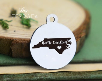 North Carolina Stainless Steel Charm,Personalized Map of North Carolina USA Engraved Charms,Custom charms/Pendants,Necklace Bangle Charms