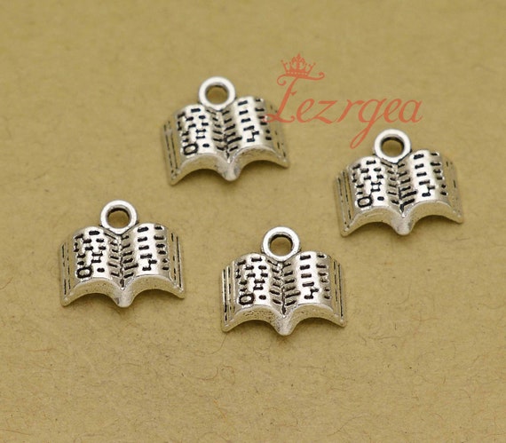 40PCS Antique silver mini book charms. reading book pendants. DH9980