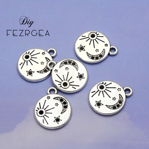 18PCS--14x17mm Antique Silver Moon Star Sun Charms Celestial Pendants For DIY Jewelry Making Finding Supplies Accessories
