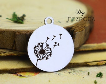 Dandelion Stainless Steel Charm,Personalized plants Engraved Charms,Custom charms/Pendants,Necklace Bangle Charms