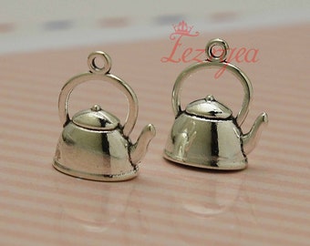 20PCS--20x18mm,Antique silver Kettle charms. 3D Tea Coffee Pot  pendants. CY034
