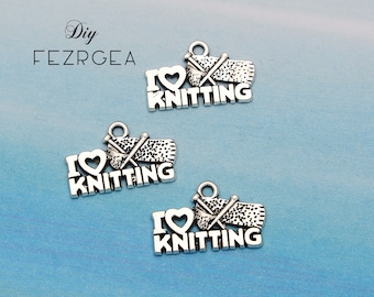 20pcs--20x12mm Antique Silver Color I Love Knitting Charms For Jewelry Making Jewelry Findings