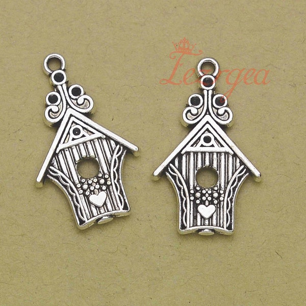 15PCS Antique silver bird cage charms. Sweet House pendants. DH9949