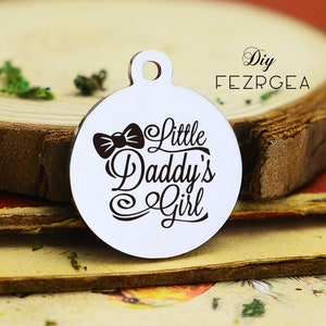 Pequeño papá's girl Stainless Steel Charm, Personalizado papá y chica Encantos Grabados, Encantos / Colgantes Personalizados, Collar Brazalete Encantos