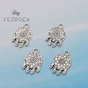 35PCS--12x18mm Antique Silver Dreamcatcher Charms Flower Pendants For DIY Jewellery Making Finding Supplies Accessories