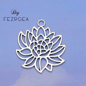 3PCS--48x46mm, Antique silver lotus flower charms ,  Yoga Buddha Lotus Flower Pendant for Jewelry Making