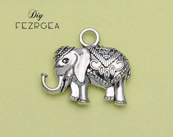 3 ST - 33 x 30 mm, Antik silver elefantberlocker. Djurhängen.