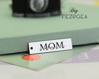 Te amo mamá Encanto de acero rectangular inoxidable, Amuletos grabados personalizados, Amuletos / colgantes personalizados, Amuletos de llavero