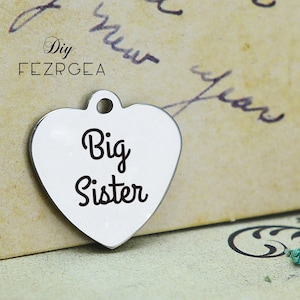Gran hermana Acero Inoxidable Encanto, Personalizado Gran hermana Encantos Grabados, Encantos Bangle