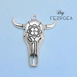 3PCS Antique Cattle Skull charms.Longhorn  pendants.