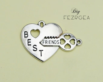 10SETS--25x25mm, ,Antique silver Best Friend charms. Heart Set 2 pieces charms pendants.