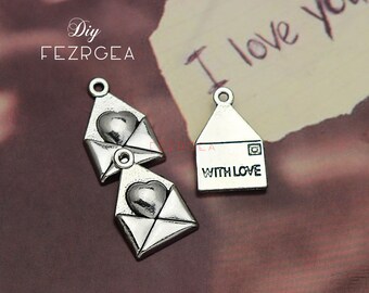25PCS--12x18mm, Antique silver The love letter Charms.Valentines pendants.
