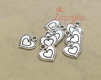 50PCS Antique silver Heart Charms. Double Heart pendants. CY437