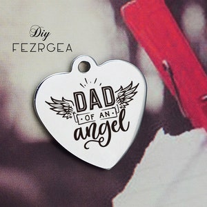Papá de un ángel encanto de acero inoxidable, personalizado papá grabado encantos, encantos personalizados, collar brazalete encantos