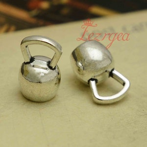 5PCS Antique silver Kettlebell charms. 3D WeightLifting Gym   pendants. CY344