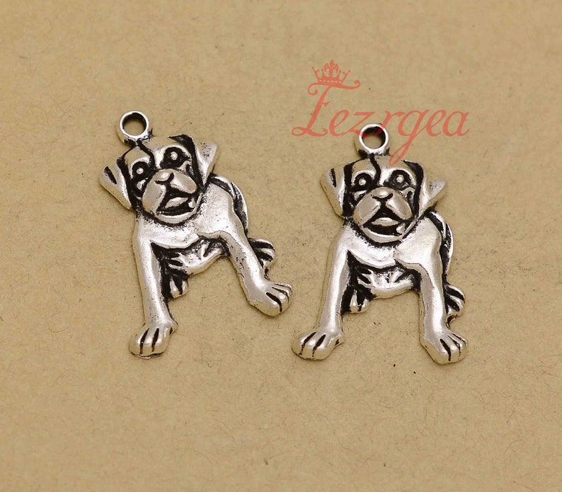 15PCS Antique silver Dog Charms .Bulldog charm animal pendants CY305