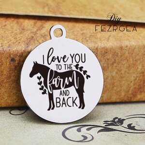 Encanto de acero inoxidable de la granja, personalizado te amo a la granja y la espalda encantos, encantos / colgantes personalizados, encantos del brazalete del collar