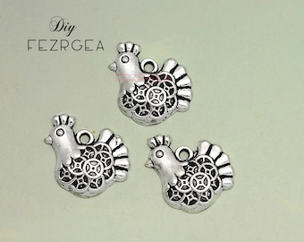 30 STÜCK--15x17mm, Antik Silber Hühner Charms. Henne Anhänger.