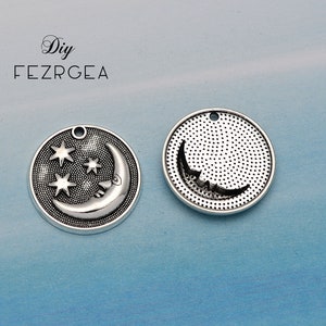 7PCS--24mm Antique Silver Moon Face Star Charms Celestial Pendants For DIY Jewellery Making Finding Supplies Accessories