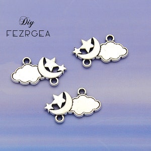 15PCS--14x22mm Antique Silver Moon Star Cloud Connector Charms Celestial Pendants For DIY Jewelry Making Finding Supplies Accessories