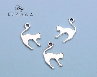 35PCS--19x14mm, Antique silver Cat charms. Animals pendants.