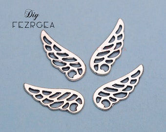 50PCS--24x9mm, Antique silver Angel Wing charms.Angel Wing pendants.