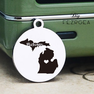 Michigan map Stainless Steel Charm,Personalized Map of Michigan USA Engraved Charms,Custom charms/Pendants,Necklace Bangle Charms