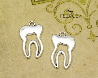 15PCS Antieke zilveren Tanden Fairy Charms.2 kanten Dental Hygiënist hangers. CY3539