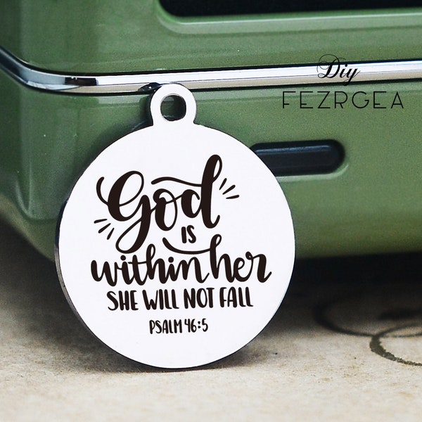 God is within her Stainless Steel Charm,Personalized she will not fall Engraved Charms,Custom charms/Pendants,Necklace Bangle Charms