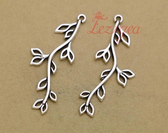 20PCS Antique silver  leaf charms. Link Twig Branch pendants. CY297
