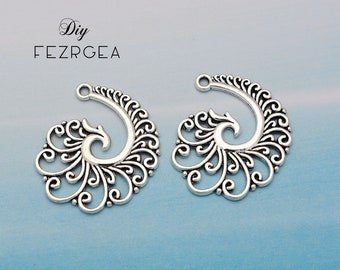4pcs--31x32mm Antique Silver Color Filigree Spiral Phoenix Charm, Jewelry Findings Diy Accessories