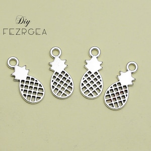 40PCS--9x21mm, Antique silver pineapple charms. Fruit pendants.