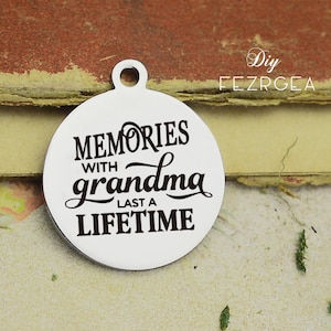 Recuerdos con la abuela encanto de acero inoxidable, personalizado último de toda la vida encantos grabados, encantos personalizados / colgantes, encantos de brazalete de collar