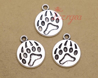 30PCS Antique silver bear Paw Print Charms . Dog Paw or Bear Paw Print pendants. CY465