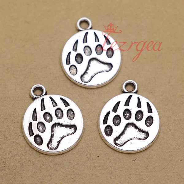 30PCS Antique silver bear Paw Print Charms . Dog Paw or Bear Paw Print pendants. CY465